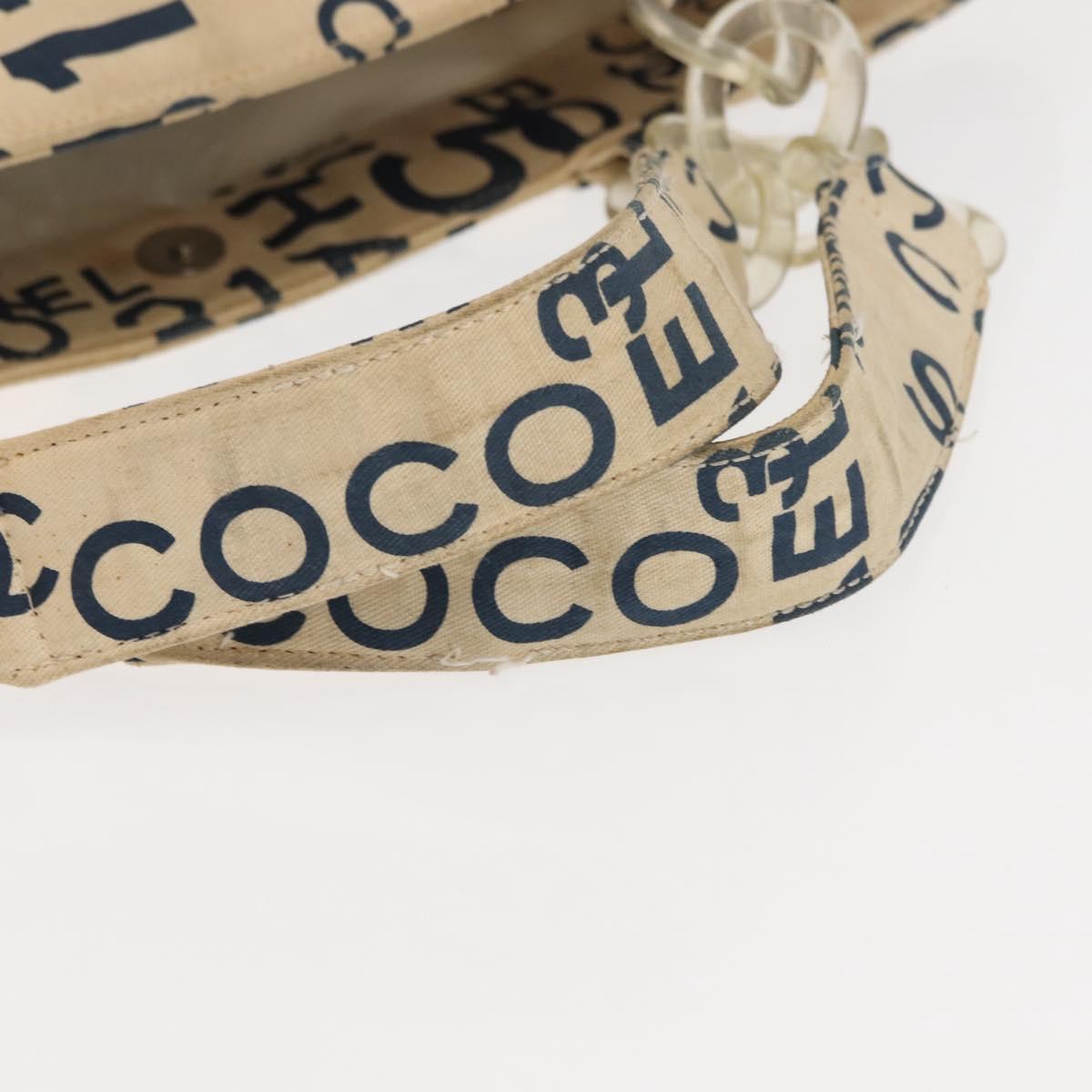 CHANEL Bysy line Tote Bag Canvas White CC Auth 145779