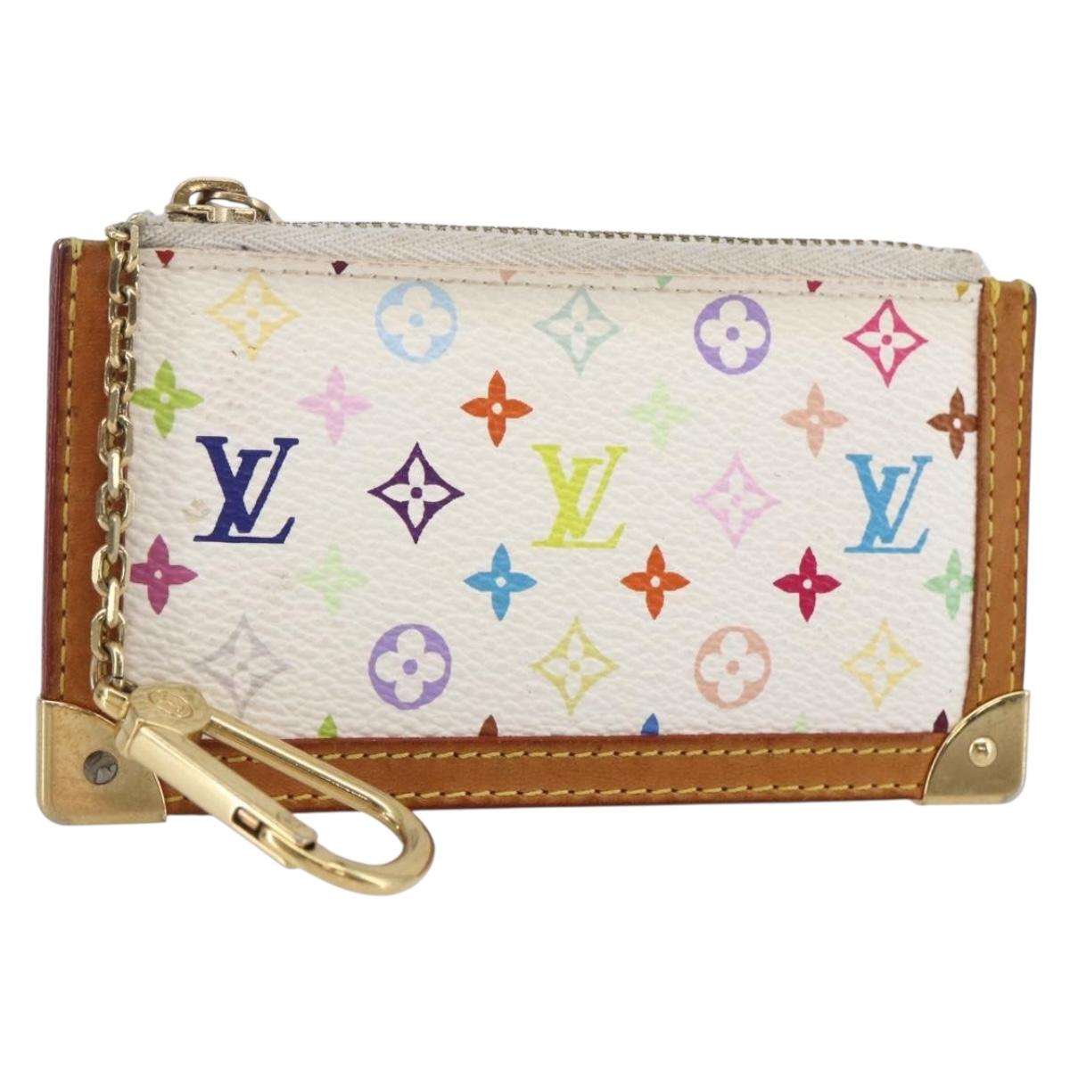 LOUIS VUITTON Multicolor Pochette Cles Coin Purse White M92655 LV Auth 145789