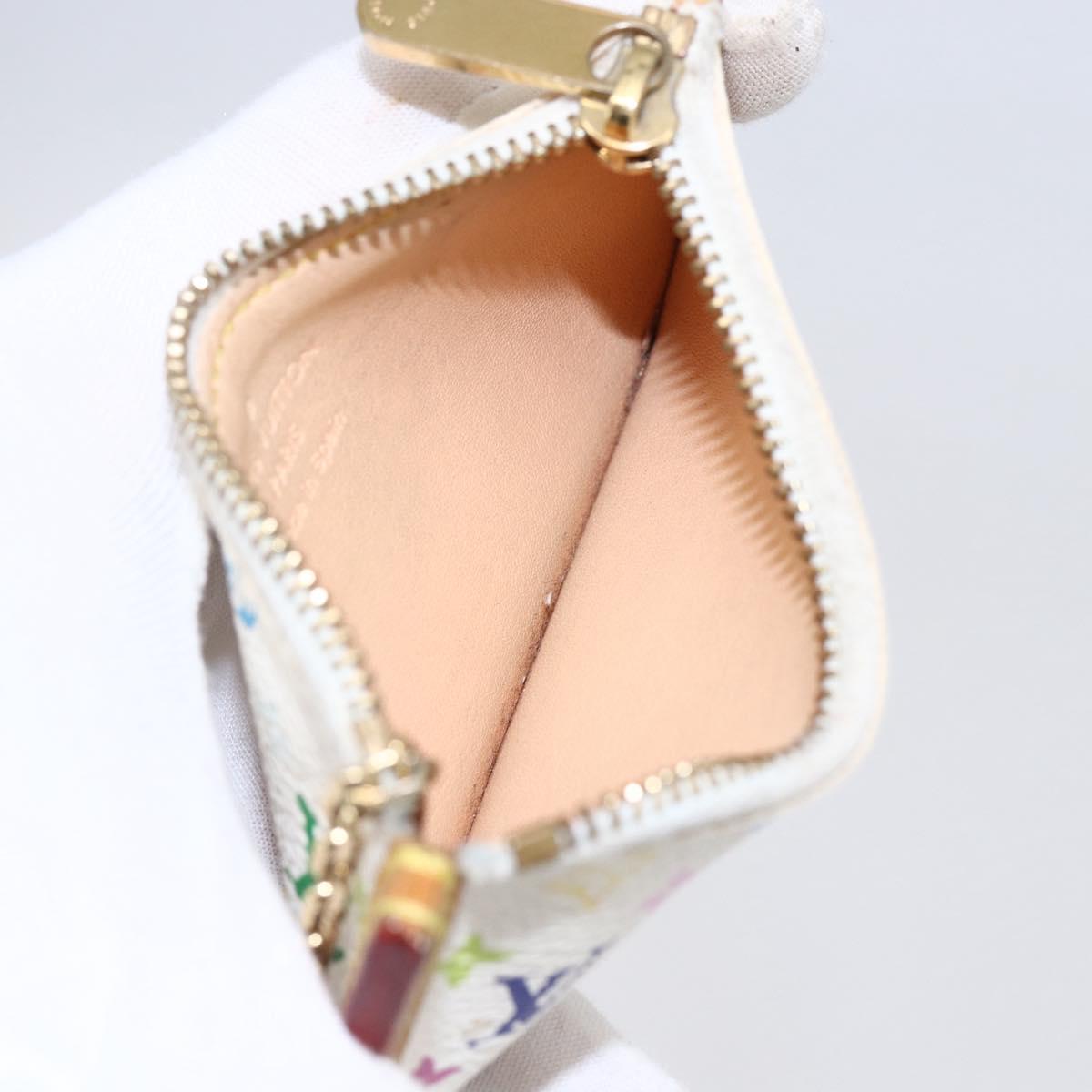 LOUIS VUITTON Multicolor Pochette Cles Coin Purse White M92655 LV Auth 145789