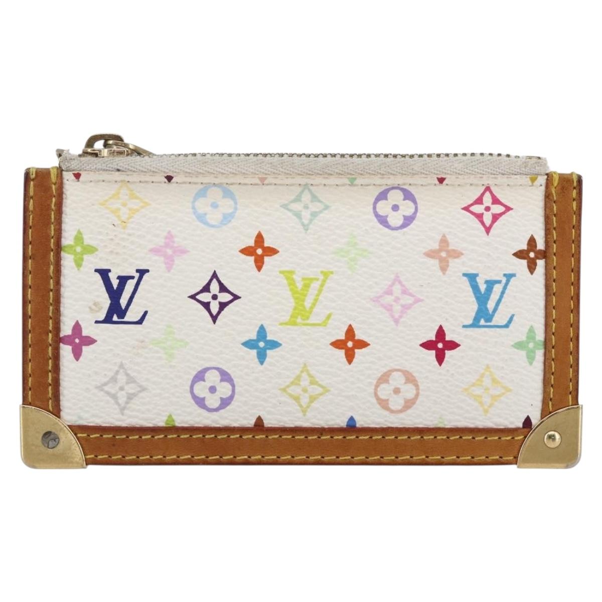LOUIS VUITTON Multicolor Pochette Cles Coin Purse White M92655 LV Auth 145789