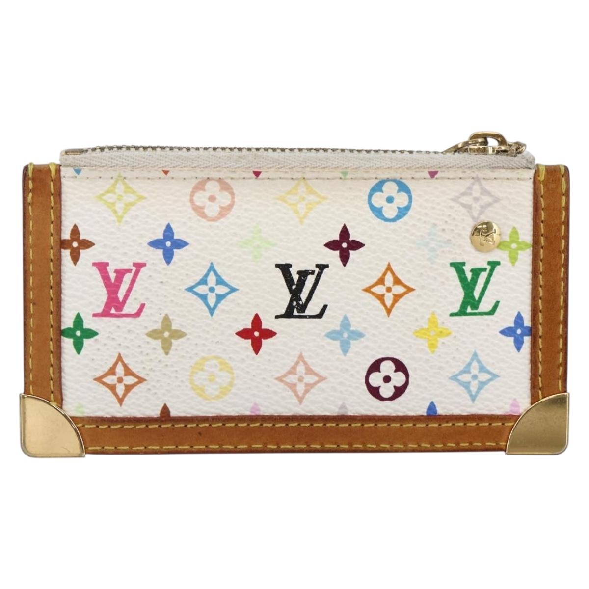 LOUIS VUITTON Multicolor Pochette Cles Coin Purse White M92655 LV Auth 145789