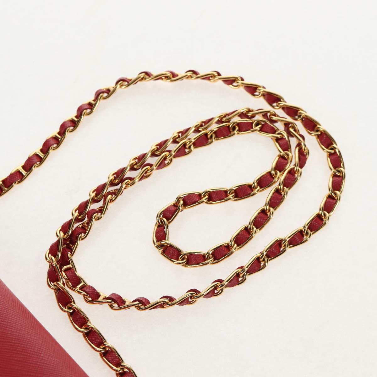 PRADA Chain Shoulder Wallet Safiano leather Red Gold BT770C Auth 145801V