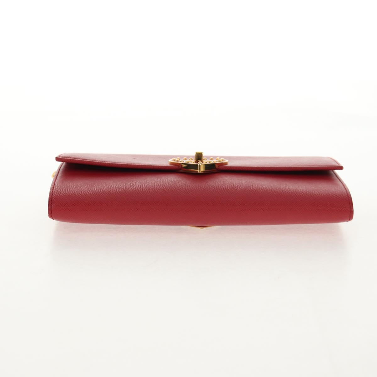 PRADA Chain Shoulder Wallet Safiano leather Red Gold BT770C Auth 145801V