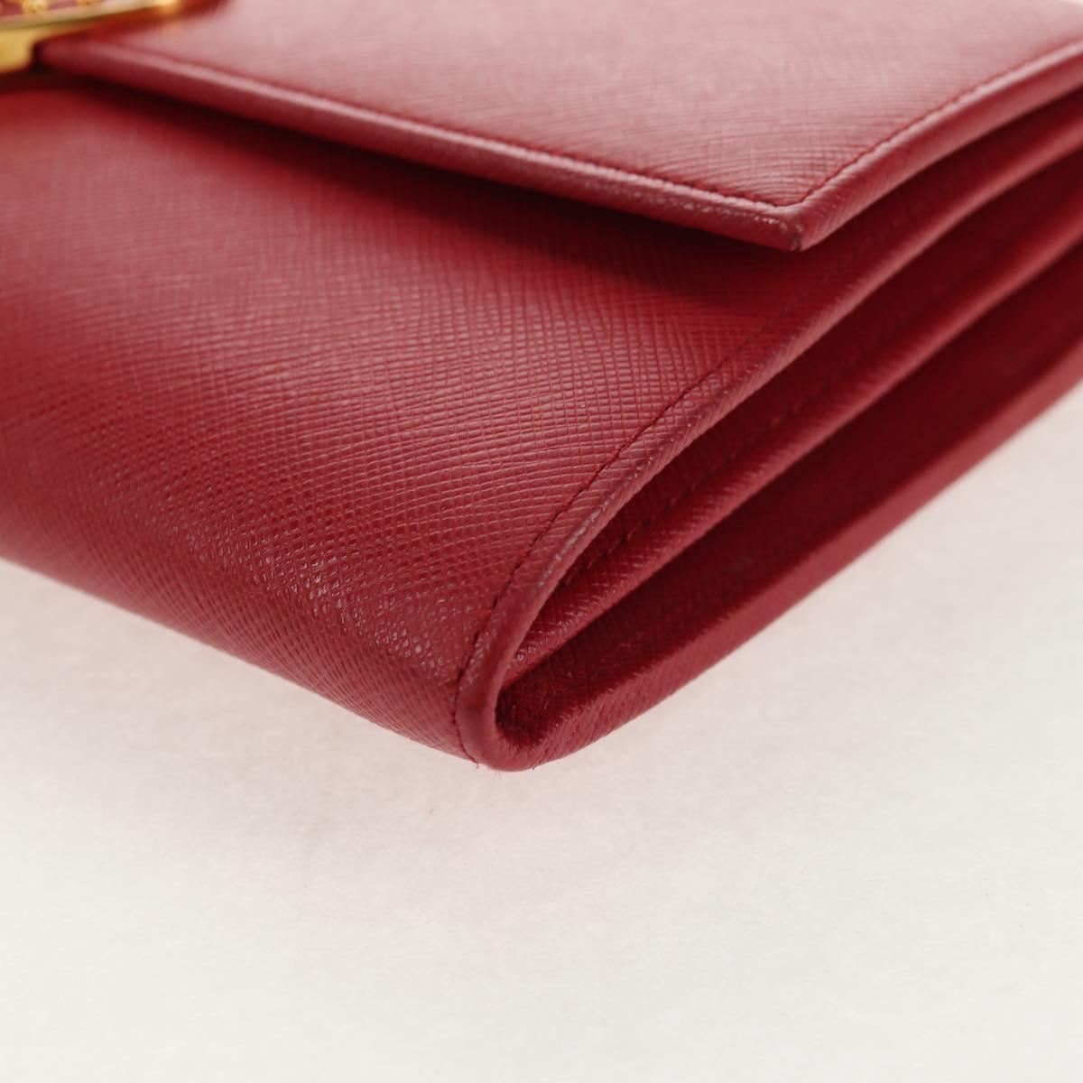 PRADA Chain Shoulder Wallet Safiano leather Red Gold BT770C Auth 145801V