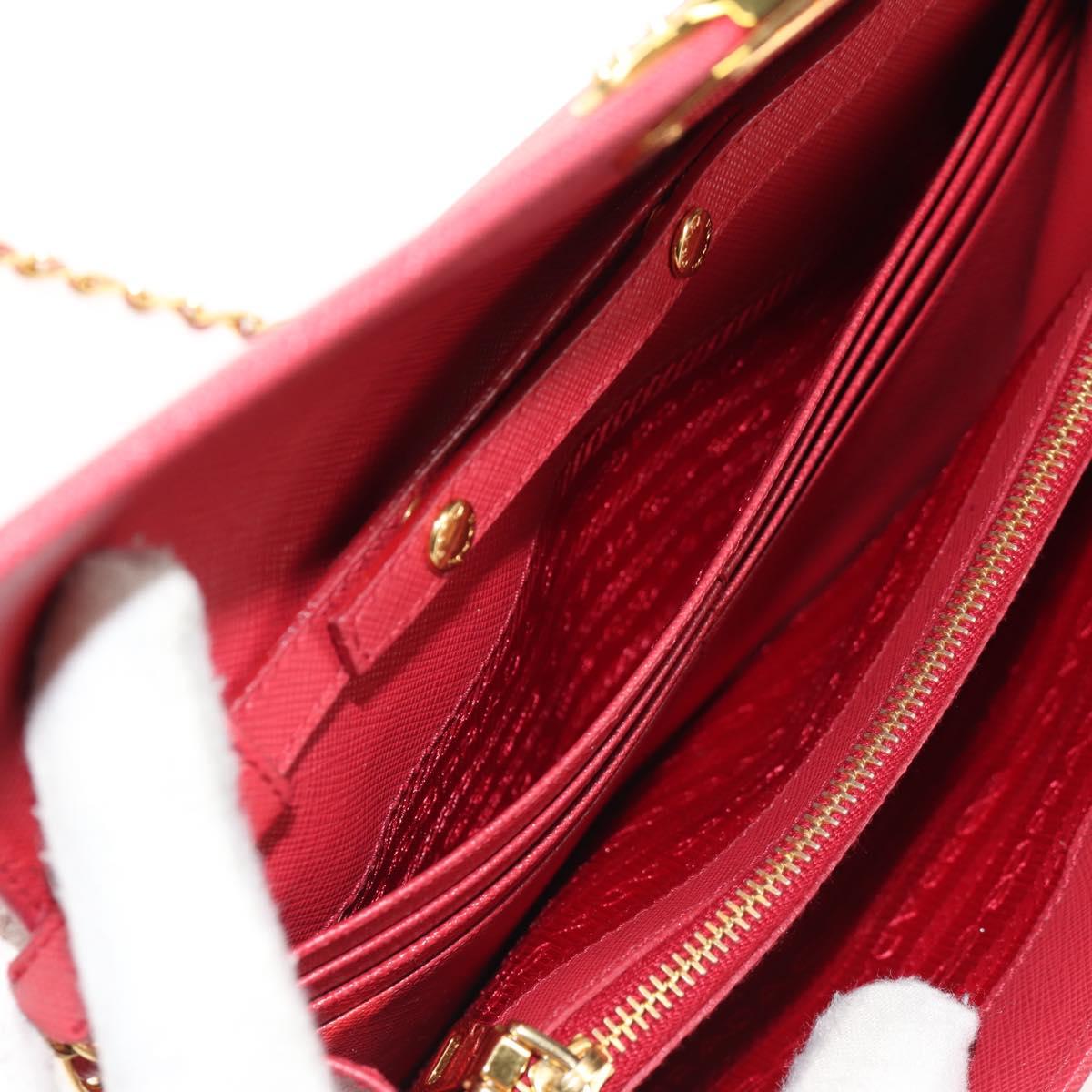 PRADA Chain Shoulder Wallet Safiano leather Red Gold BT770C Auth 145801V