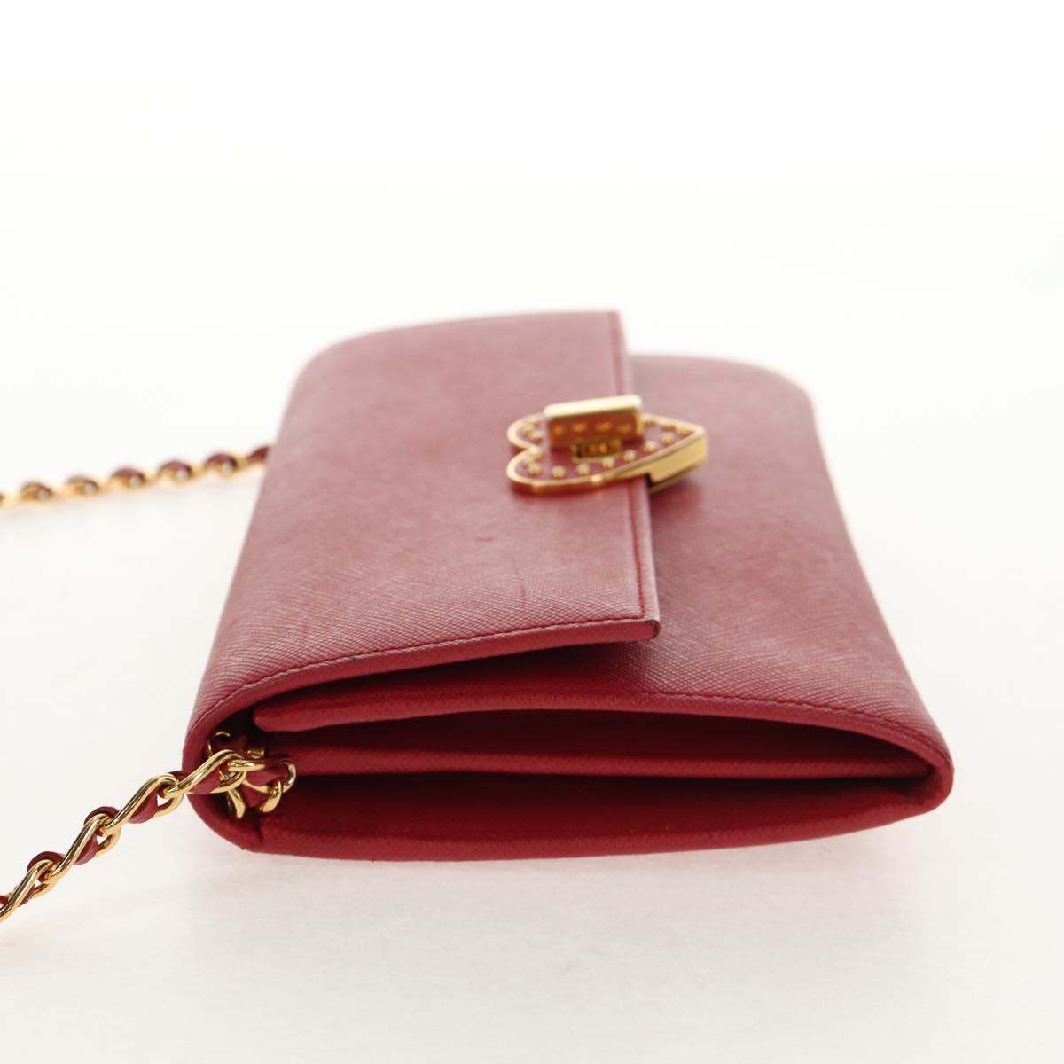 PRADA Chain Shoulder Wallet Safiano leather Red Gold BT770C Auth 145801V