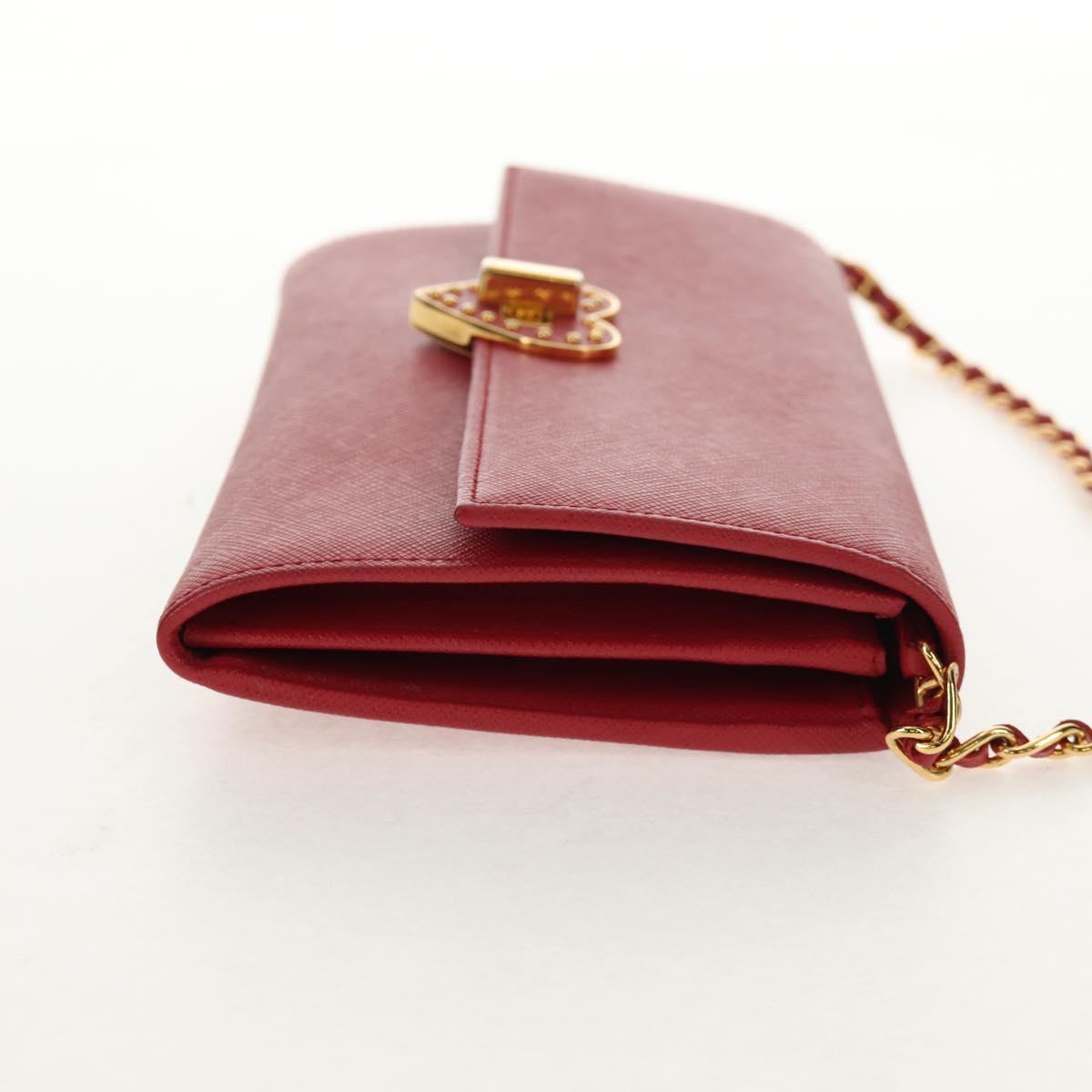 PRADA Chain Shoulder Wallet Safiano leather Red Gold BT770C Auth 145801V