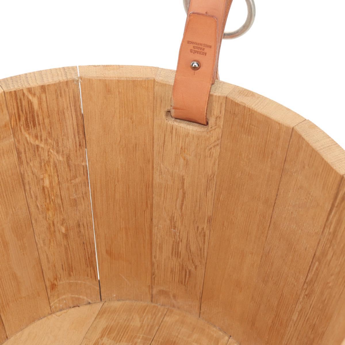 HERMES Bucket Groom Hand Bag Wood Beige Auth 145802V