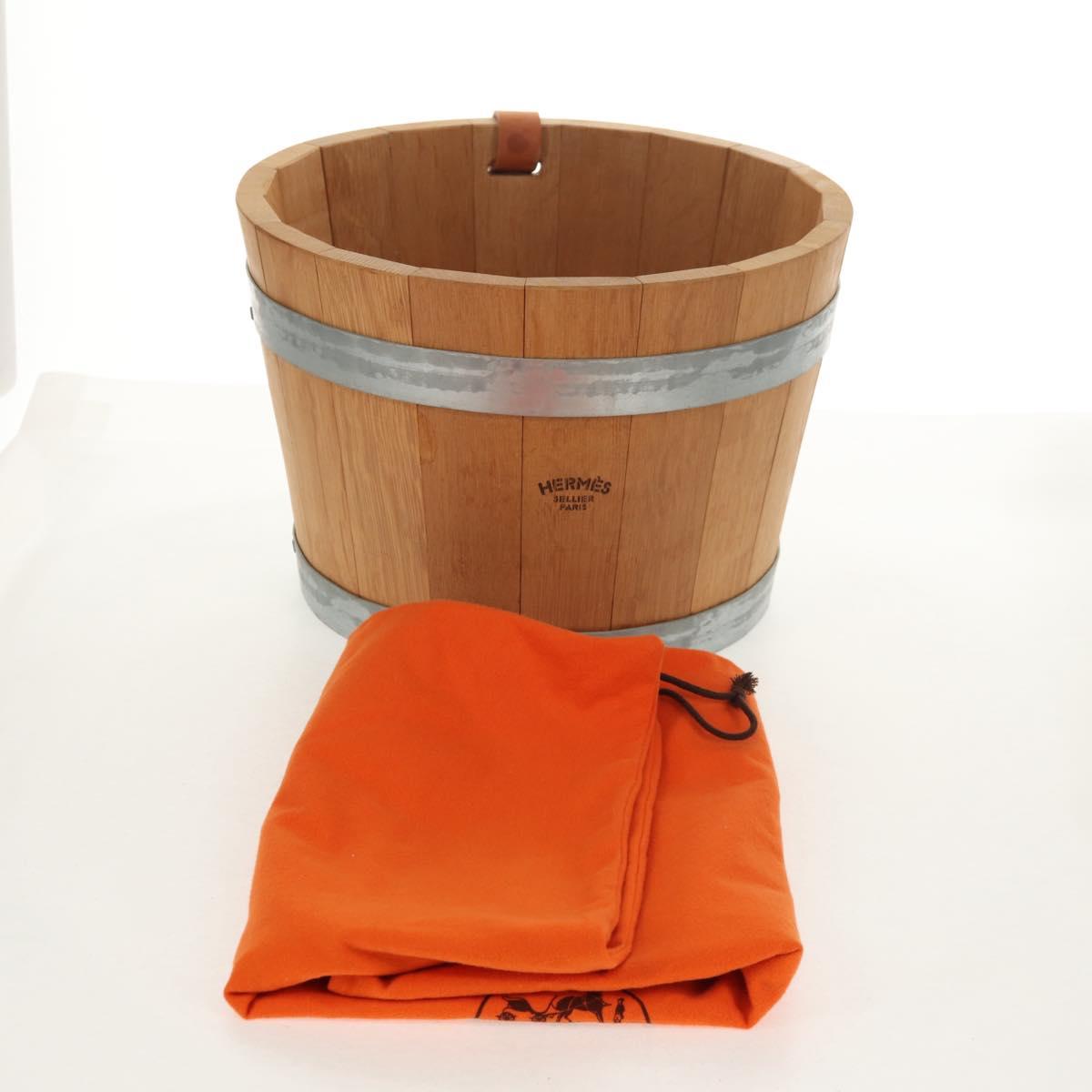 HERMES Bucket Groom Hand Bag Wood Beige Auth 145802V