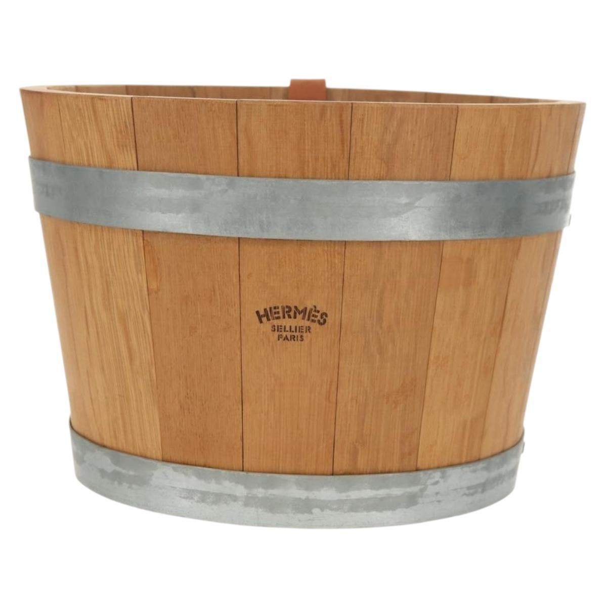 HERMES Bucket Groom Hand Bag Wood Beige Auth 145802V