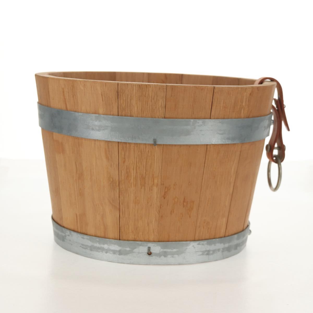 HERMES Bucket Groom Hand Bag Wood Beige Auth 145802V