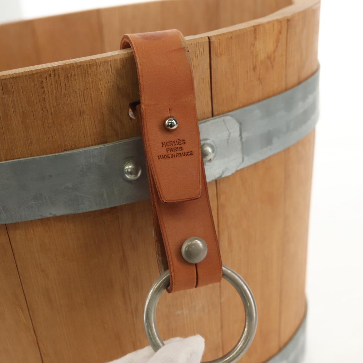 HERMES Bucket Groom Hand Bag Wood Beige Auth 145802V