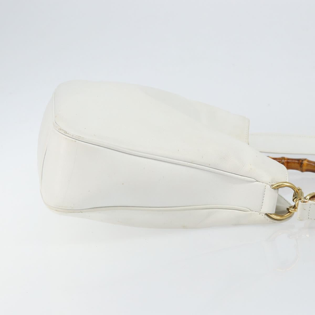 GUCCI Bamboo Hand Bag Leather 2way White Gold 001 3754 1638 Auth 145811