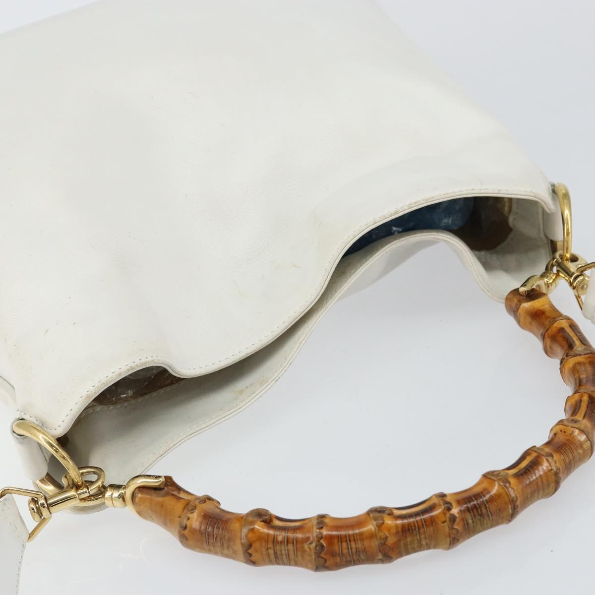GUCCI Bamboo Hand Bag Leather 2way White Gold 001 3754 1638 Auth 145811