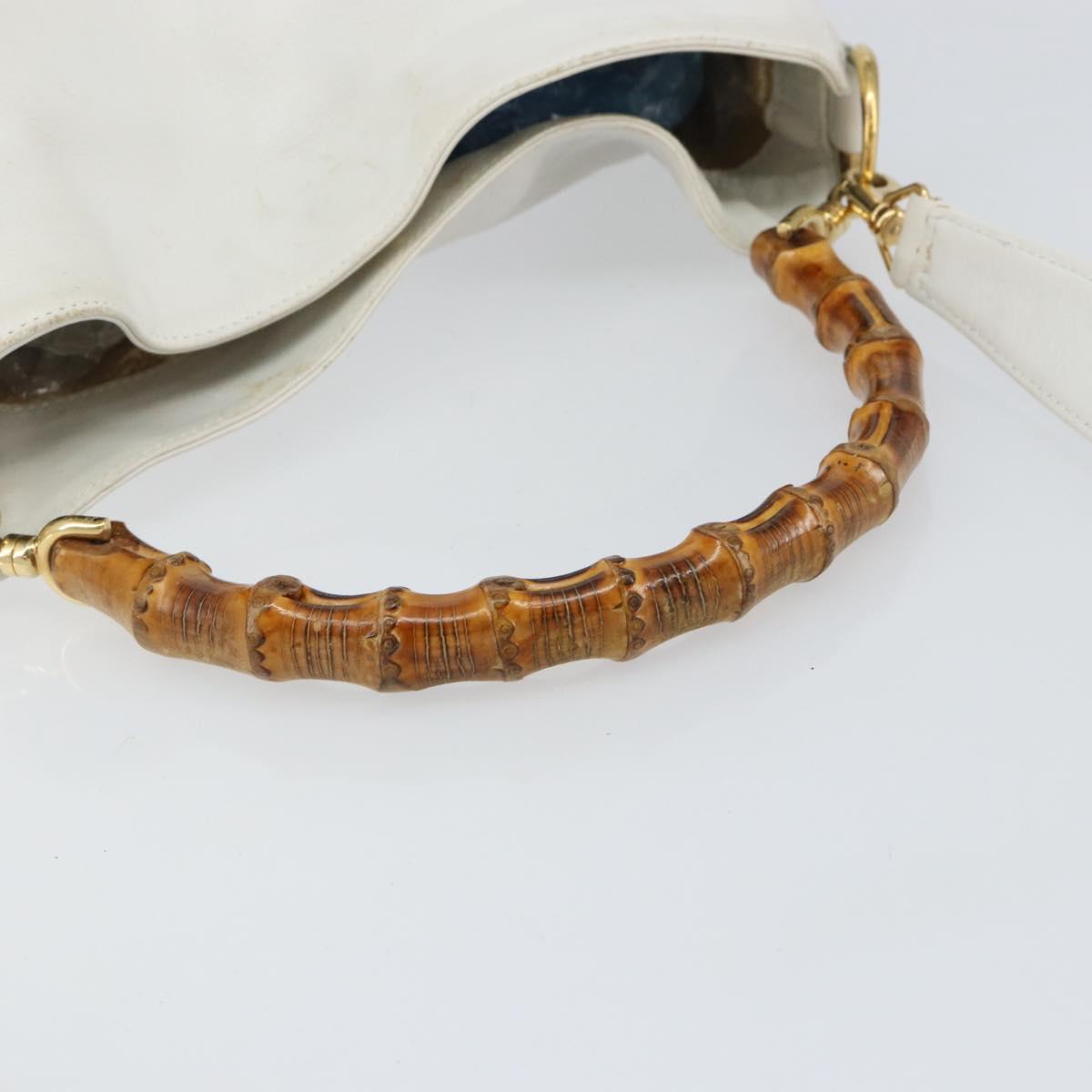 GUCCI Bamboo Hand Bag Leather 2way White Gold 001 3754 1638 Auth 145811