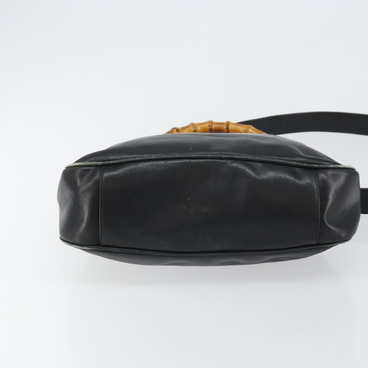 GUCCI Bamboo Hand Bag Leather 2way Black Gold 001 2123 1638 Auth 145812
