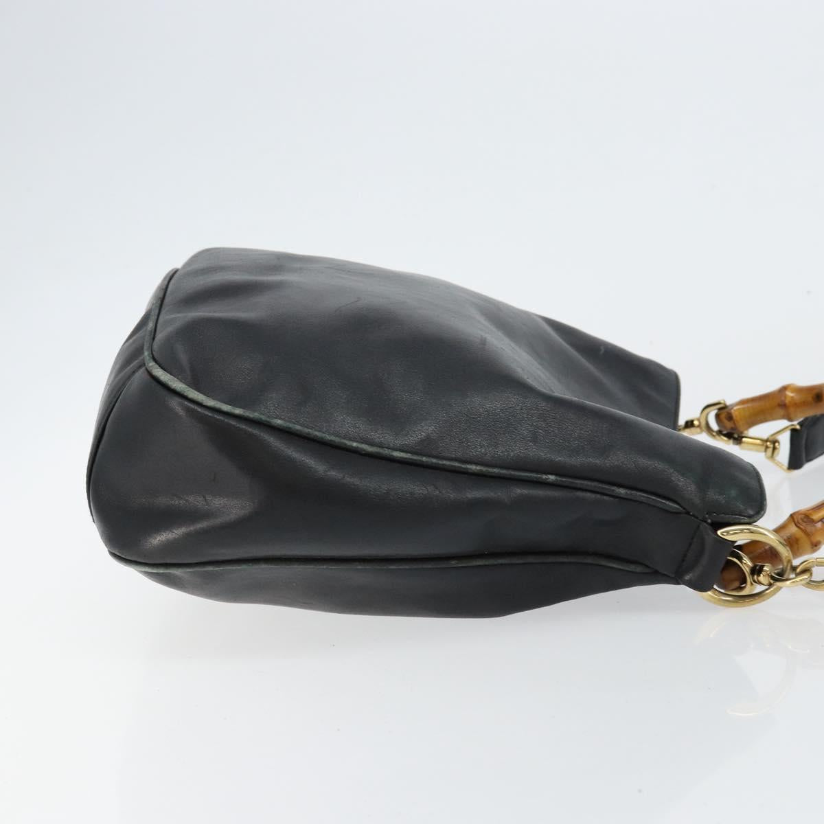 GUCCI Bamboo Hand Bag Leather 2way Black Gold 001 2123 1638 Auth 145812