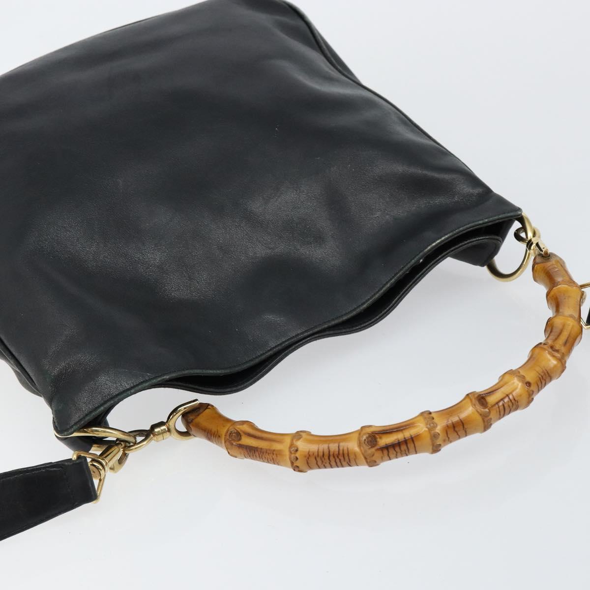 GUCCI Bamboo Hand Bag Leather 2way Black Gold 001 2123 1638 Auth 145812