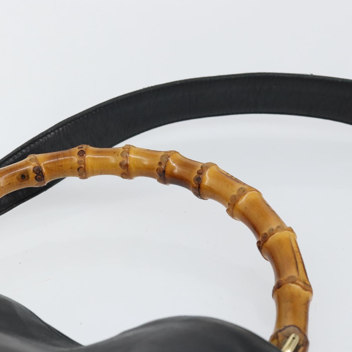 GUCCI Bamboo Hand Bag Leather 2way Black Gold 001 2123 1638 Auth 145812