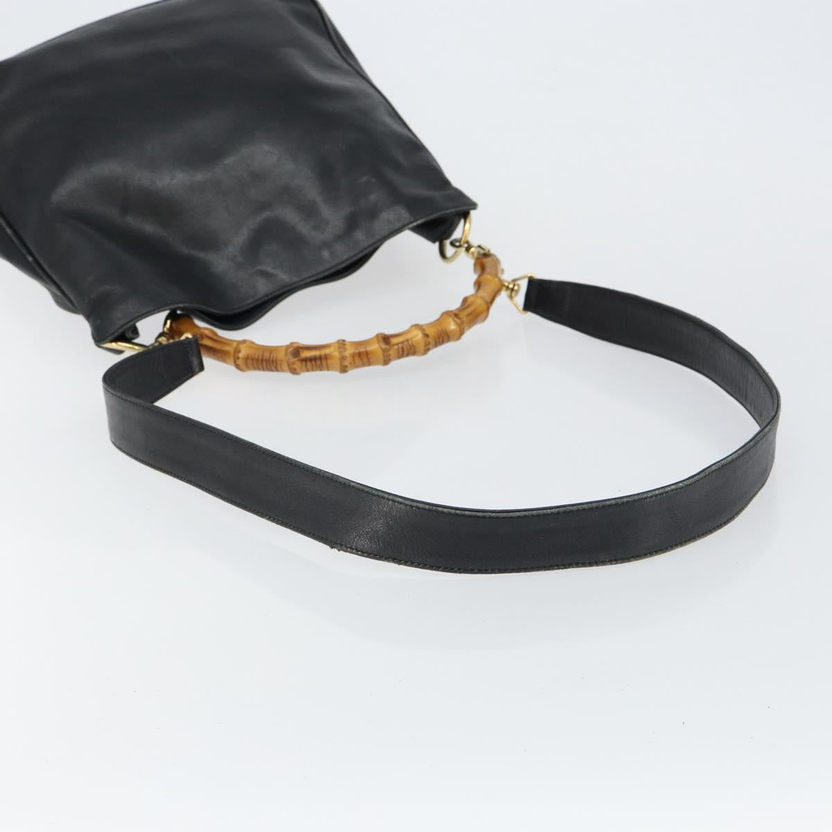 GUCCI Bamboo Hand Bag Leather 2way Black Gold 001 2123 1638 Auth 145812