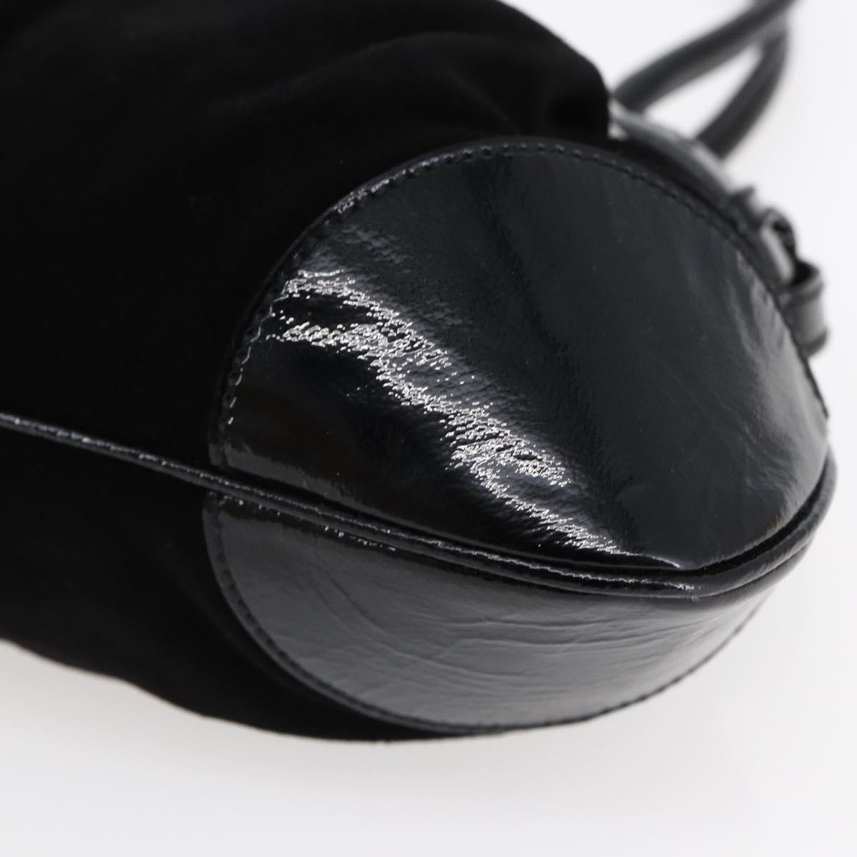 Salvatore Ferragamo Gancini Shoulder Bag Suede Black Silver Auth 145831