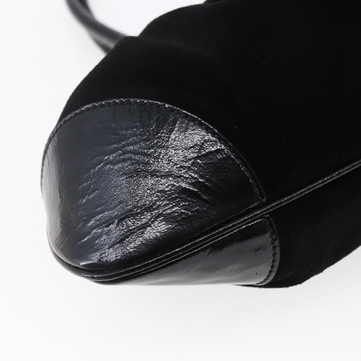 Salvatore Ferragamo Gancini Shoulder Bag Suede Black Silver Auth 145831