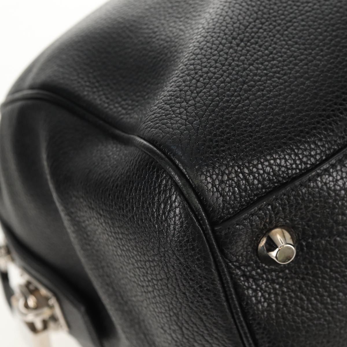 PRADA Boston Bag Leather 2way Black Silver Auth 145841SM