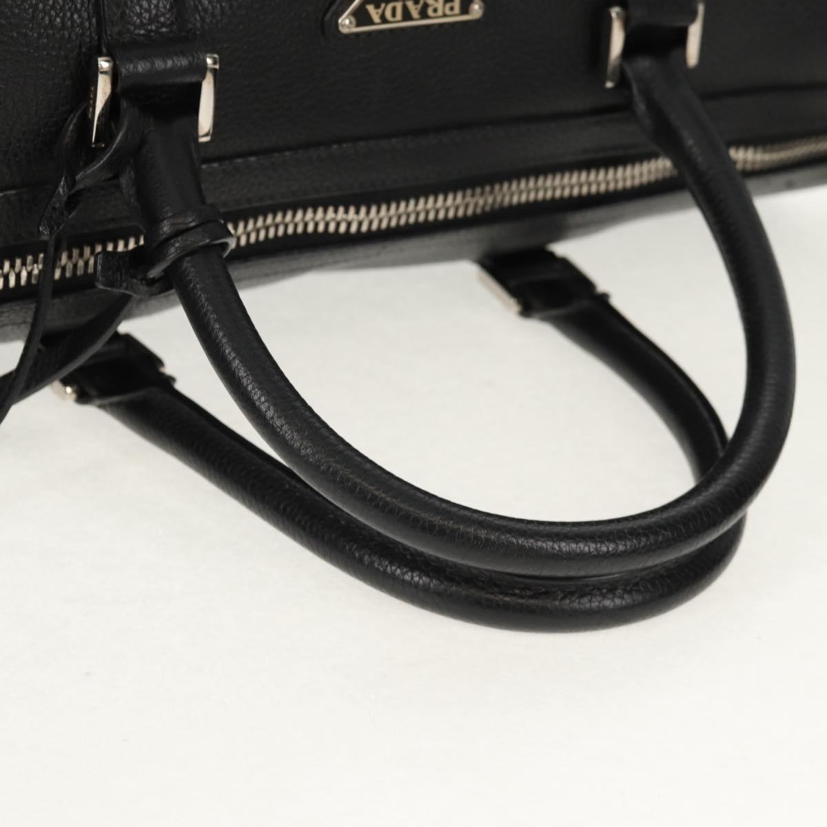 PRADA Boston Bag Leather 2way Black Silver Auth 145841SM