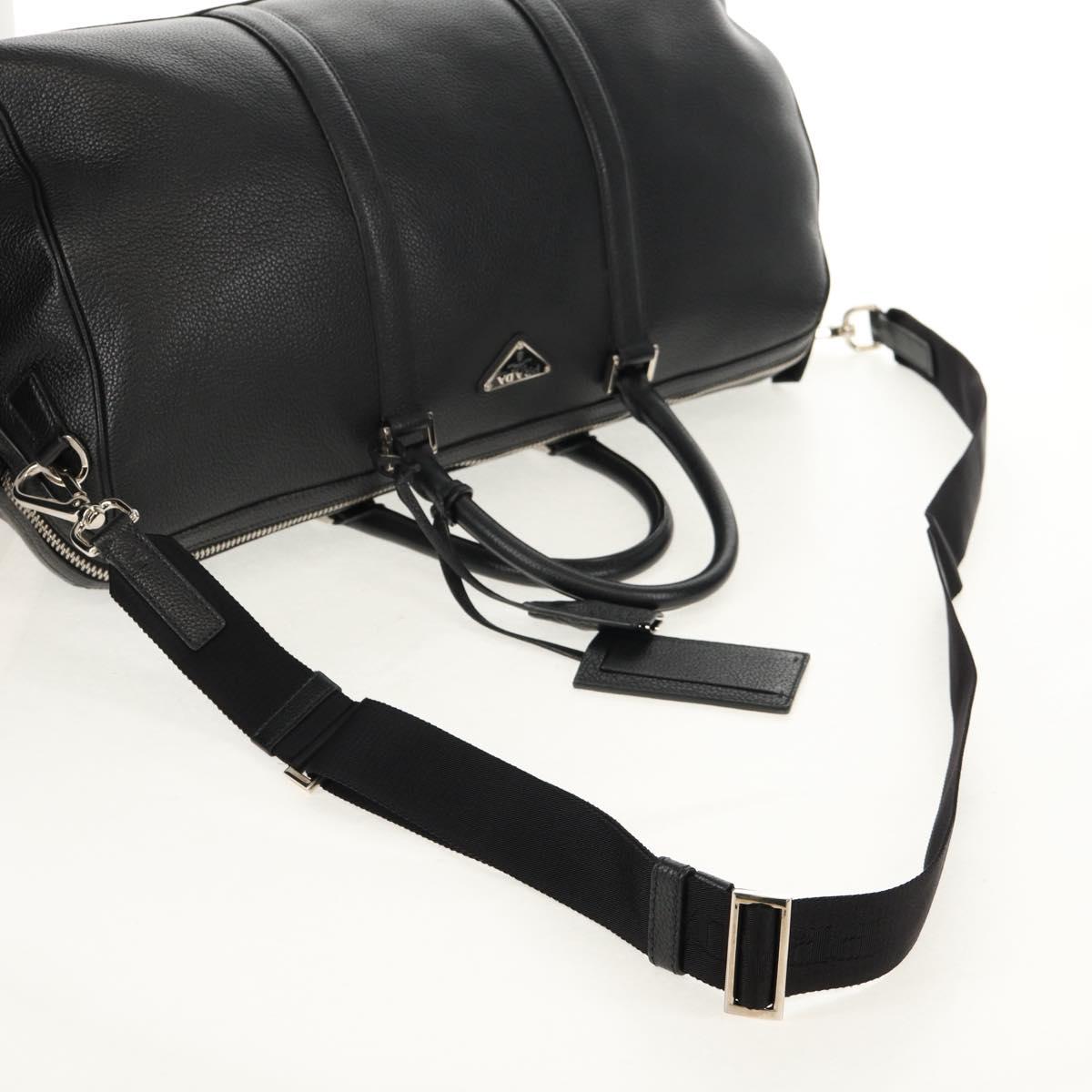 PRADA Boston Bag Leather 2way Black Silver Auth 145841SM