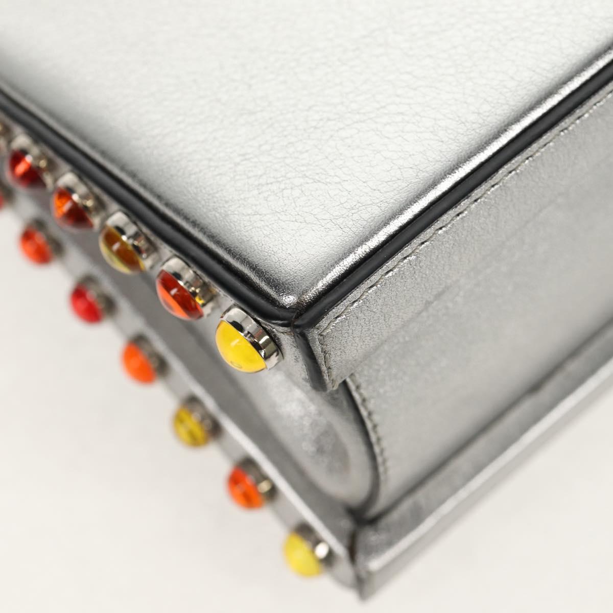 LOEWE Anagram Hand Bag Leather 2way Silver Auth 145842SM