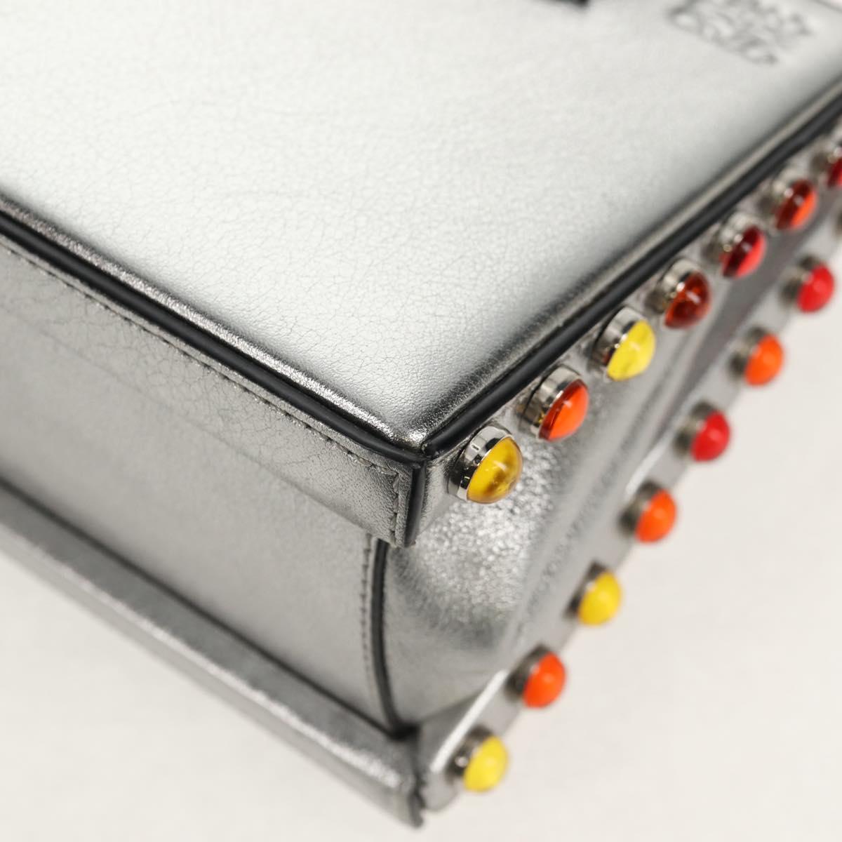 LOEWE Anagram Hand Bag Leather 2way Silver Auth 145842SM