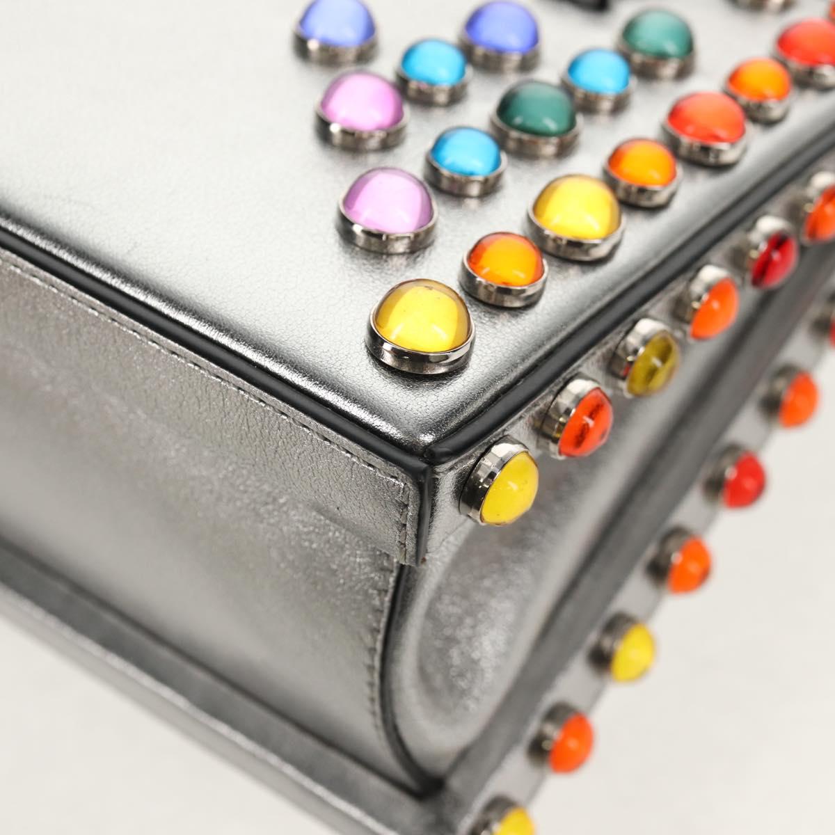 LOEWE Anagram Hand Bag Leather 2way Silver Auth 145842SM