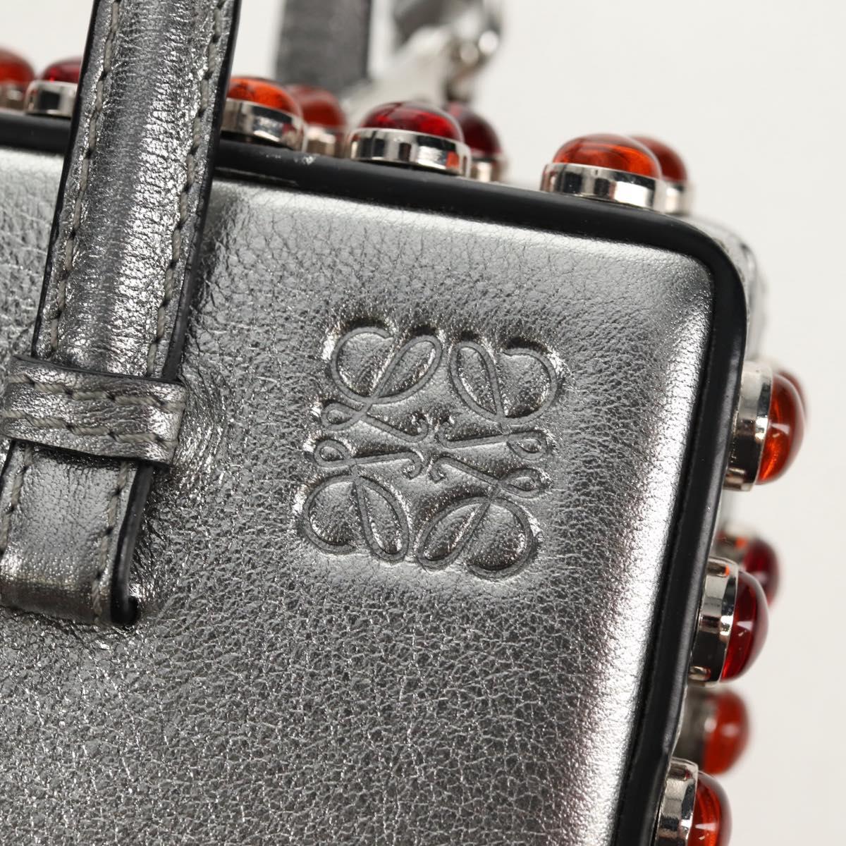 LOEWE Anagram Hand Bag Leather 2way Silver Auth 145842SM