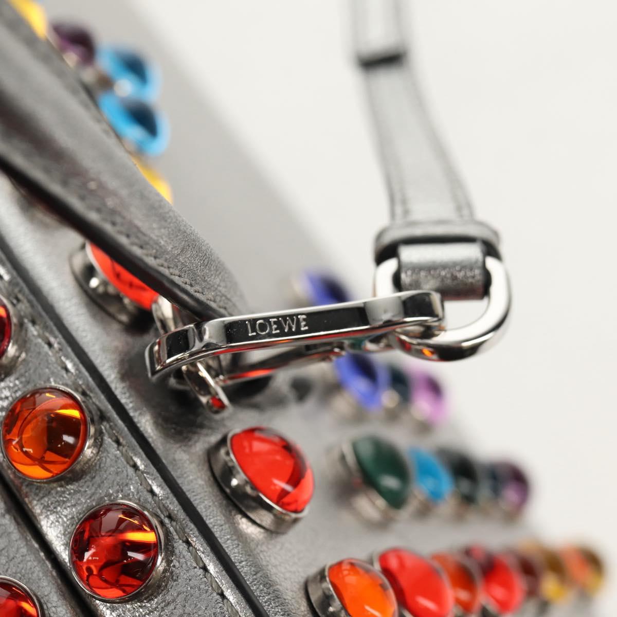 LOEWE Anagram Hand Bag Leather 2way Silver Auth 145842SM