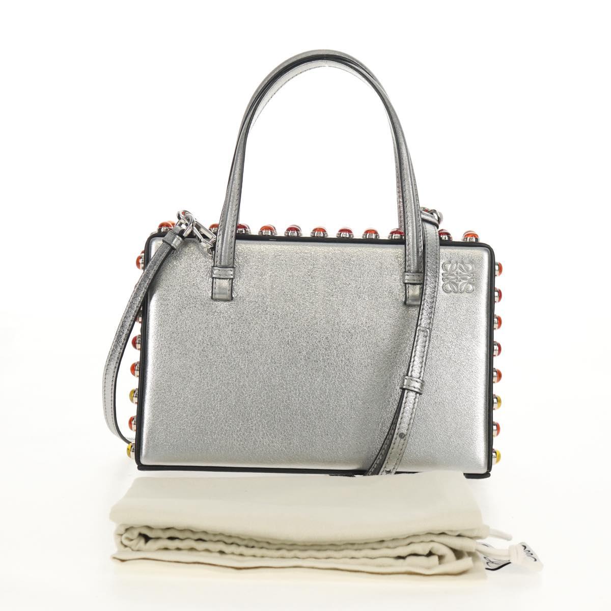 LOEWE Anagram Hand Bag Leather 2way Silver Auth 145842SM