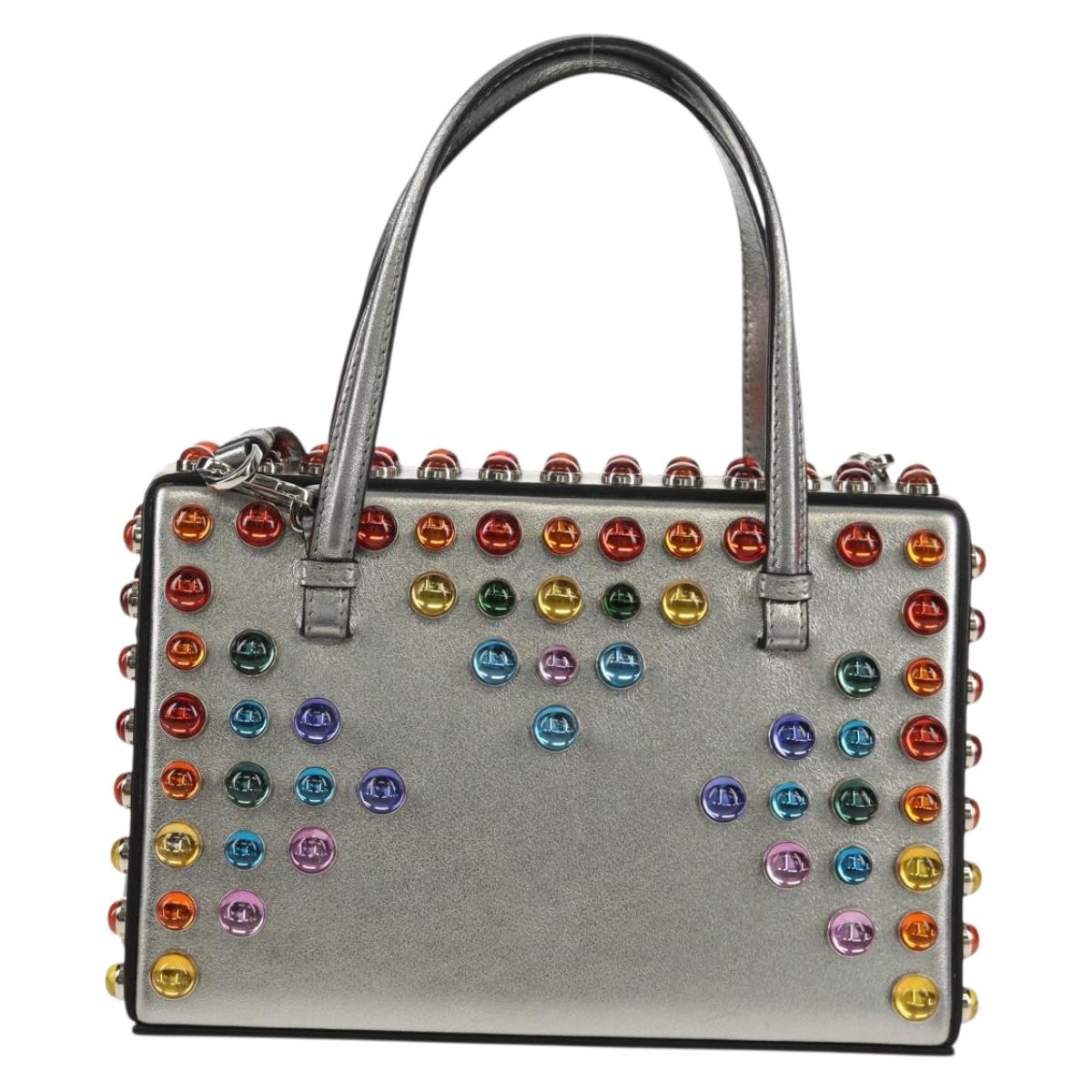 LOEWE Anagram Hand Bag Leather 2way Silver Auth 145842SM