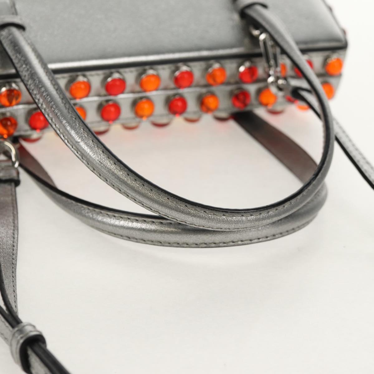 LOEWE Anagram Hand Bag Leather 2way Silver Auth 145842SM