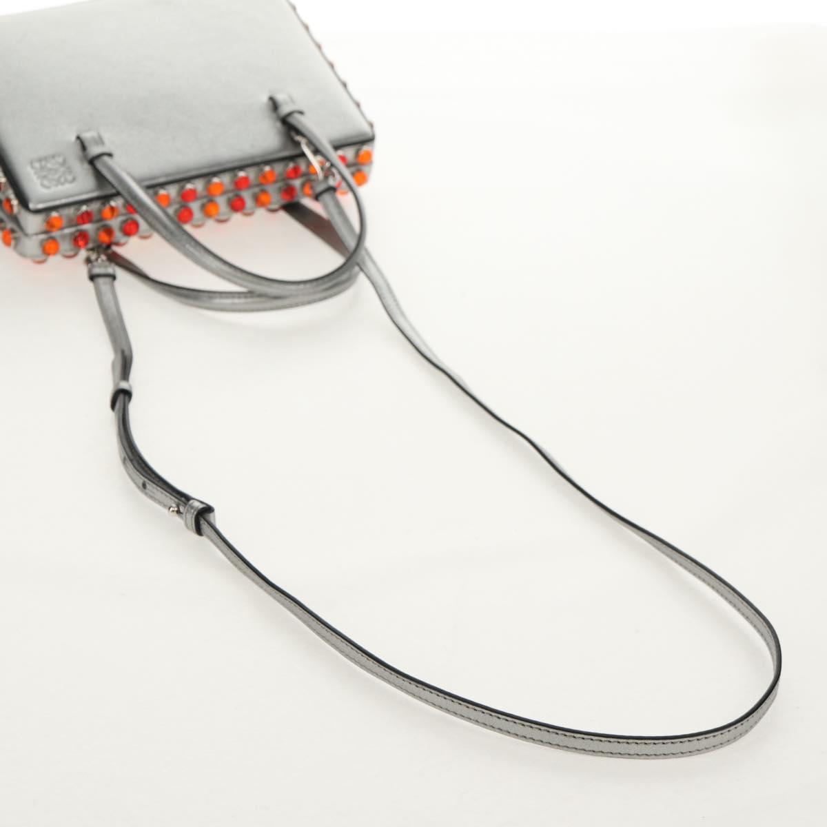 LOEWE Anagram Hand Bag Leather 2way Silver Auth 145842SM