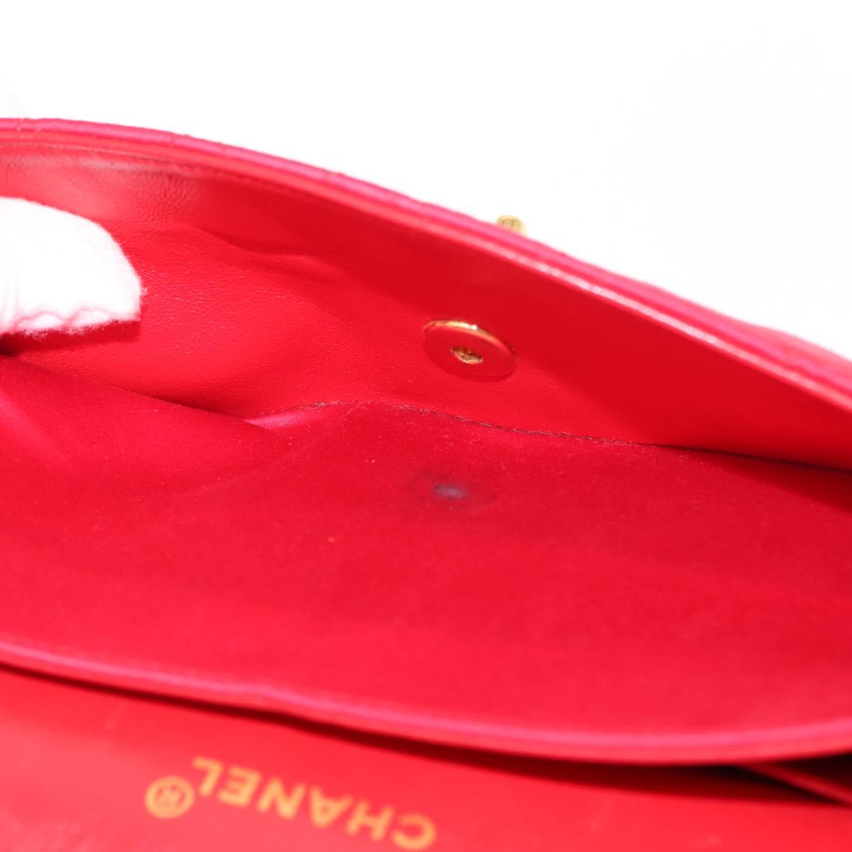 CHANEL Matelasse 25 Double Flap Chain Shoulder Bag Satin Red Gold CC Auth 145843