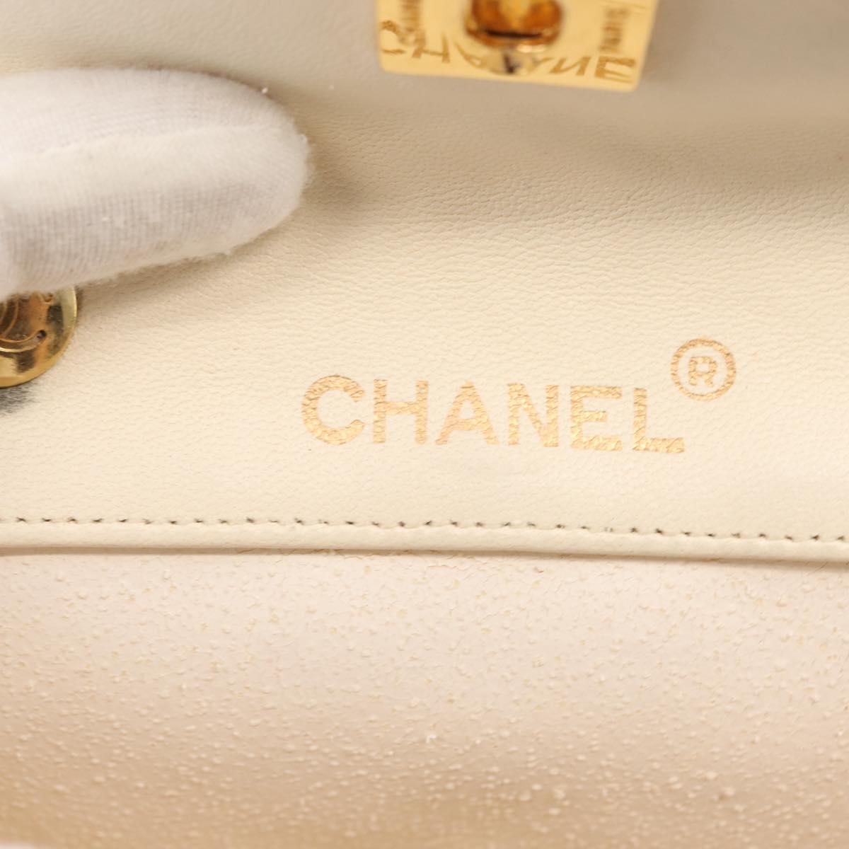 CHANEL Chain Mini Shoulder Bag Lamb Skin White Gold CC Auth 145844
