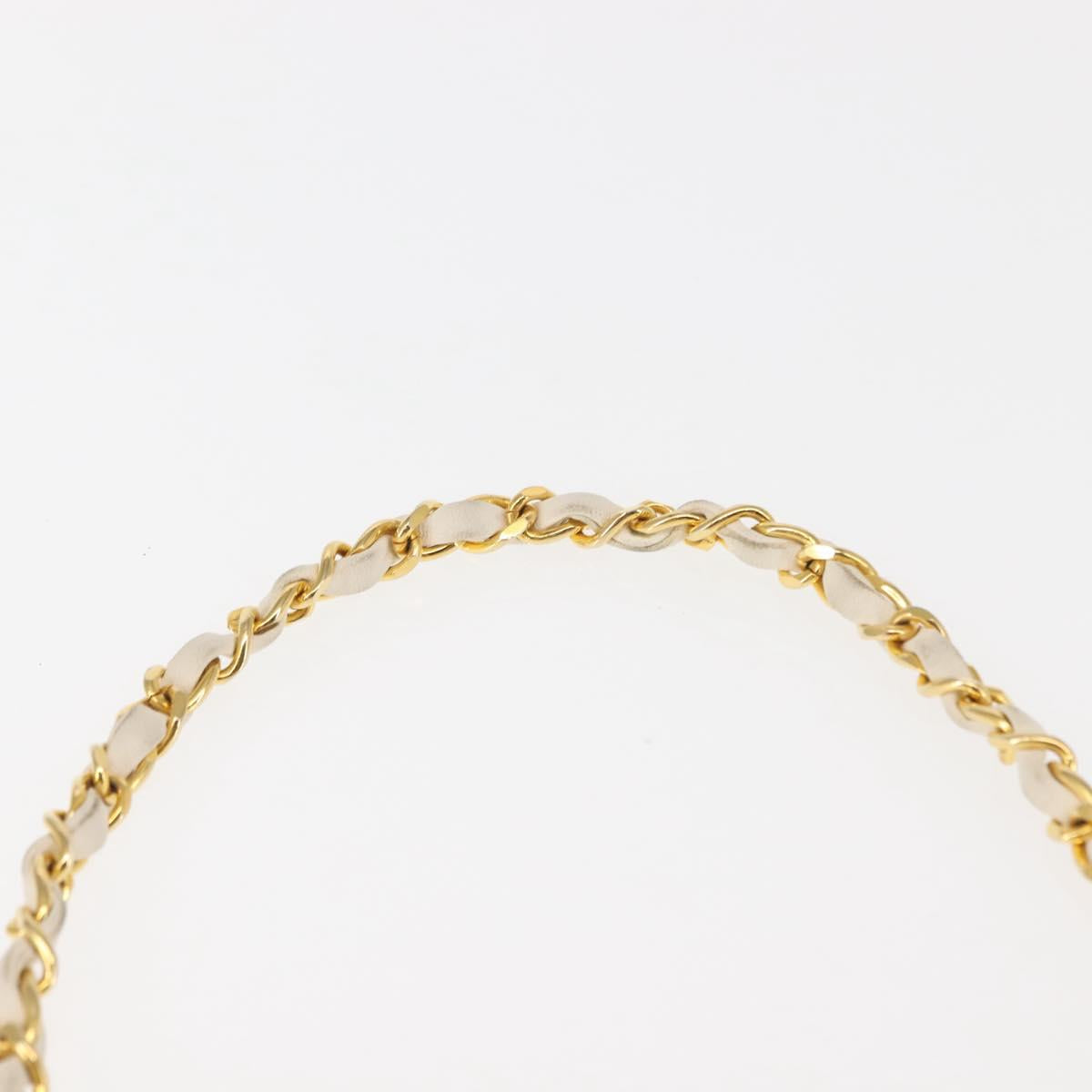 CHANEL Chain Mini Shoulder Bag Lamb Skin White Gold CC Auth 145844