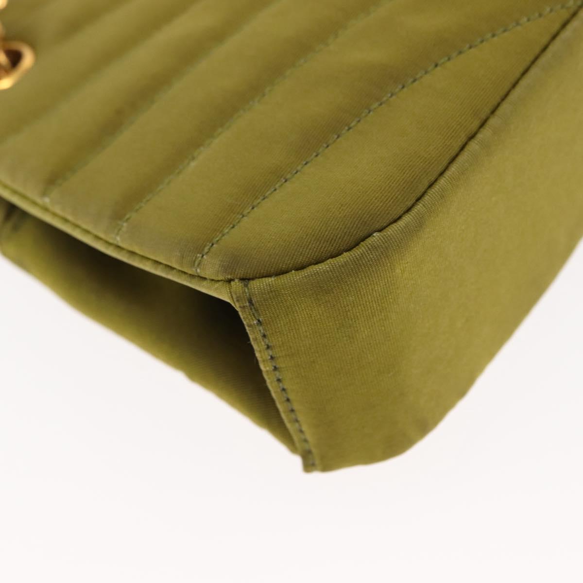 CHANEL V-stitched Chain Shoulder Bag Nylon Khaki Gold CC Auth 145845