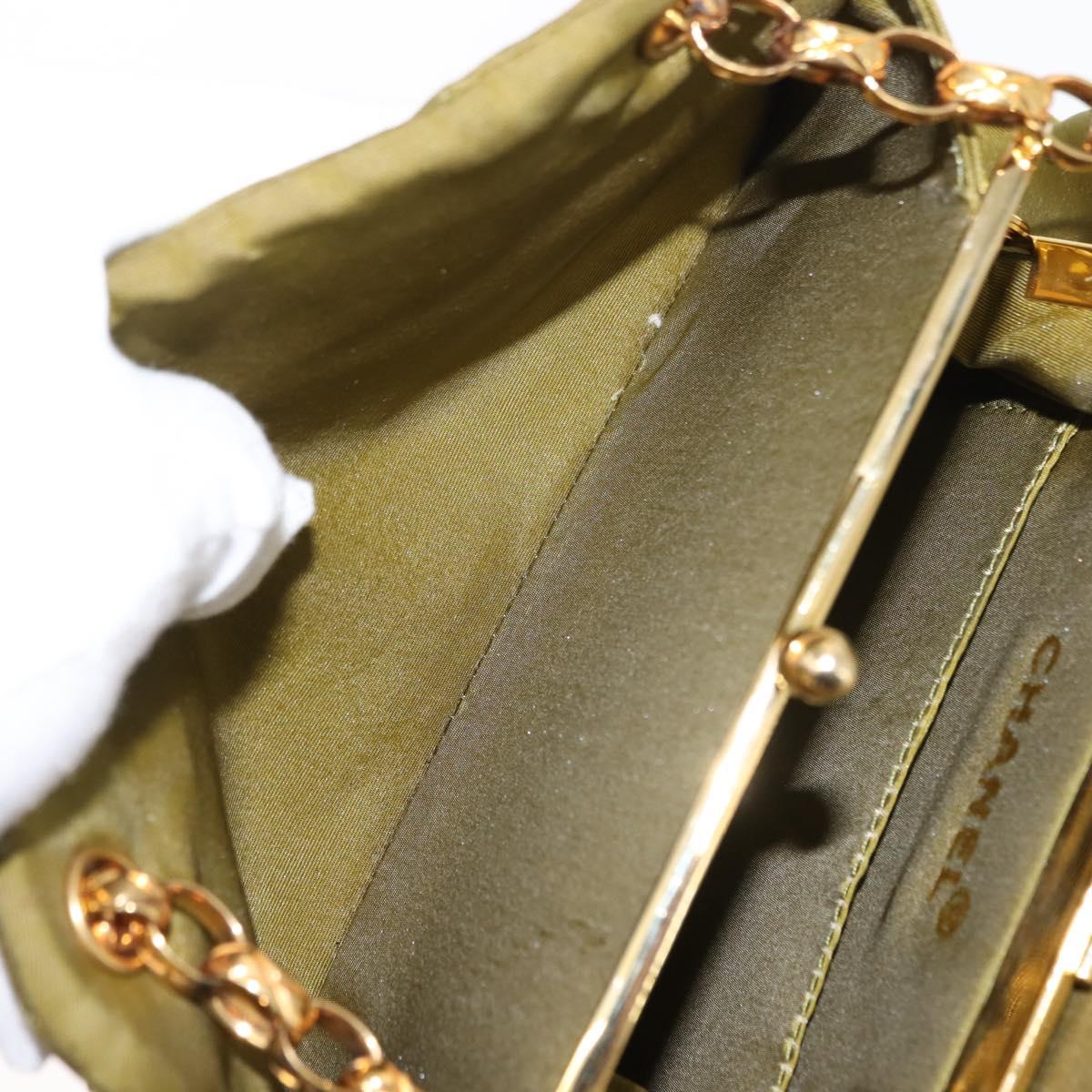 CHANEL V-stitched Chain Shoulder Bag Nylon Khaki Gold CC Auth 145845