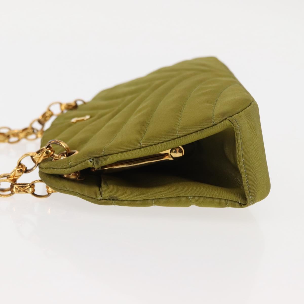 CHANEL V-stitched Chain Shoulder Bag Nylon Khaki Gold CC Auth 145845