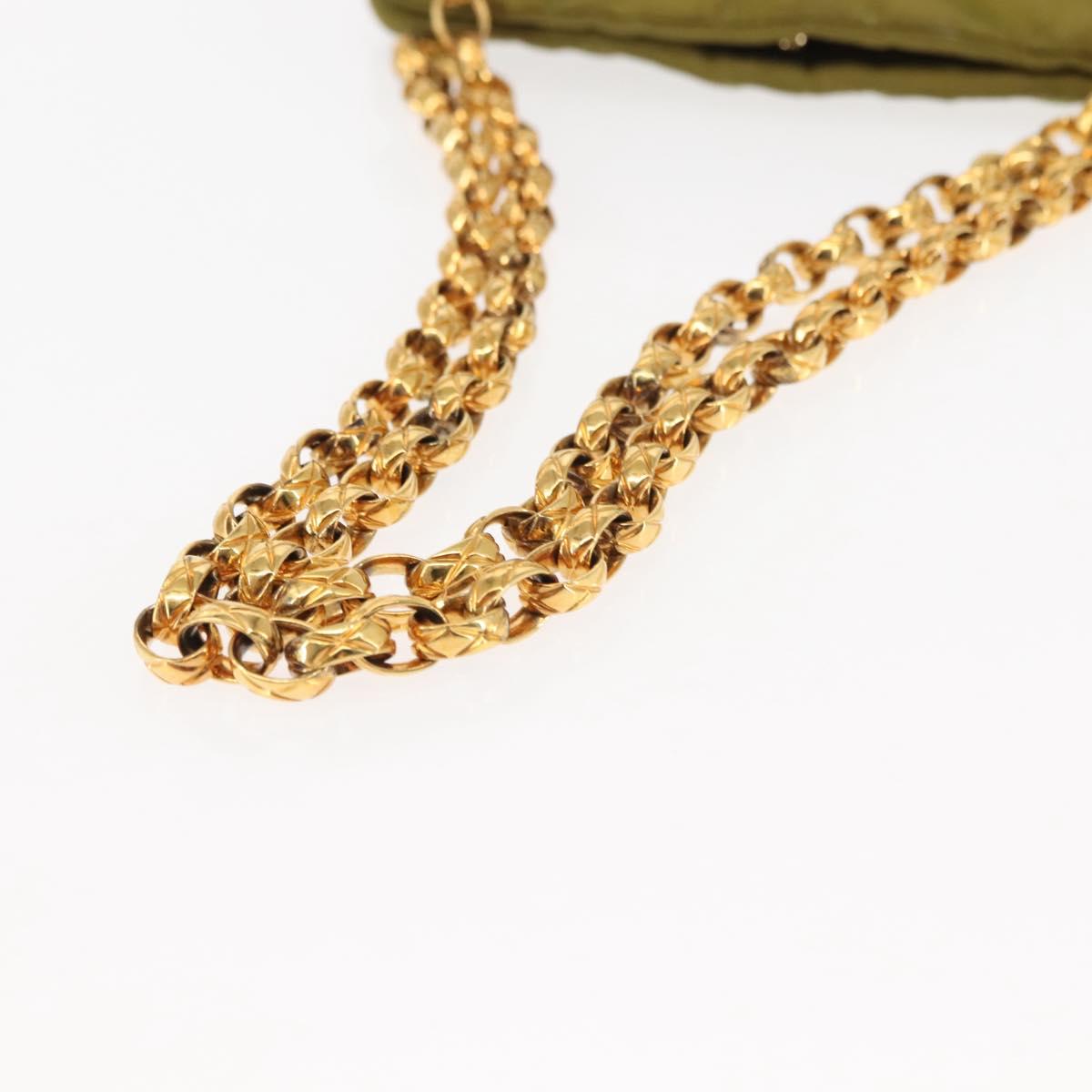 CHANEL V-stitched Chain Shoulder Bag Nylon Khaki Gold CC Auth 145845