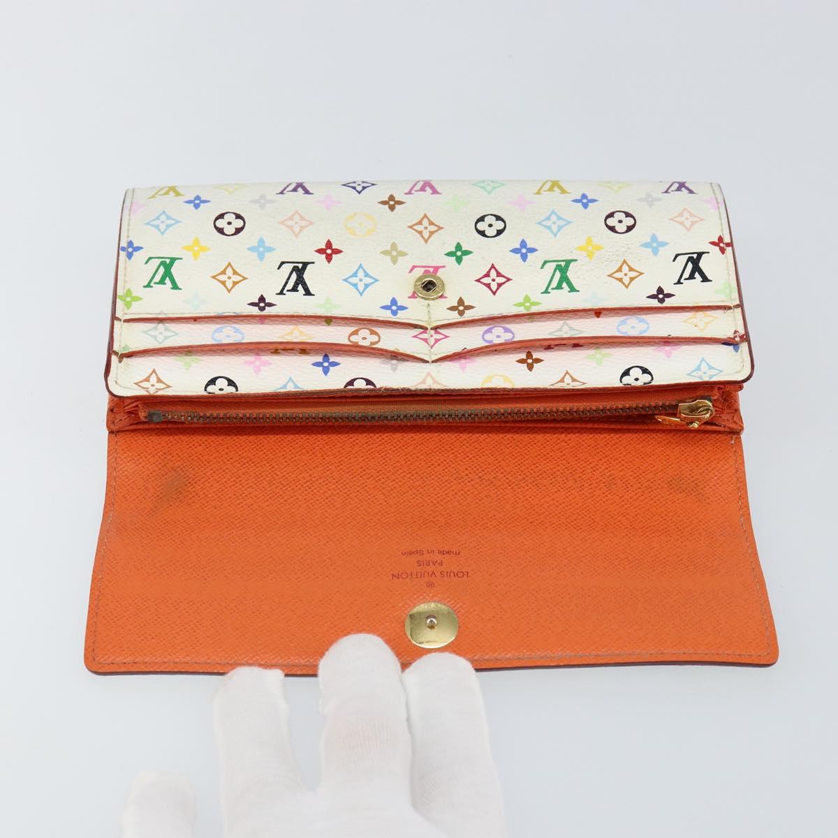 LOUIS VUITTON Multicolor Portefeuille Sarah Long Wallet White M93532 Auth 145847