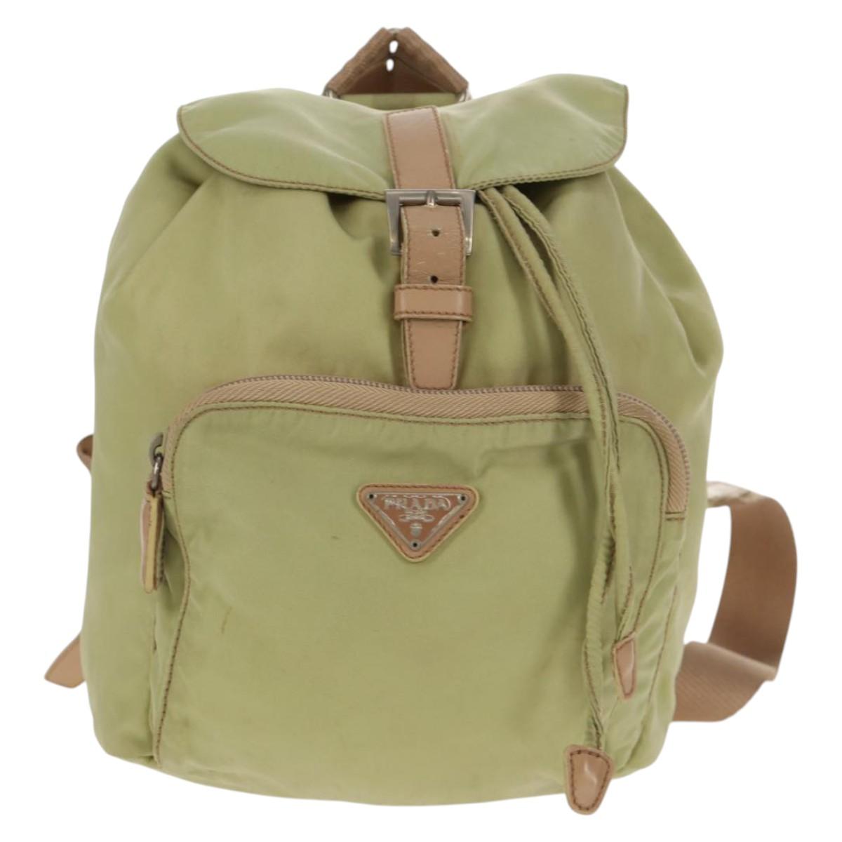 PRADA Backpack Nylon Beige Silver Auth 145849