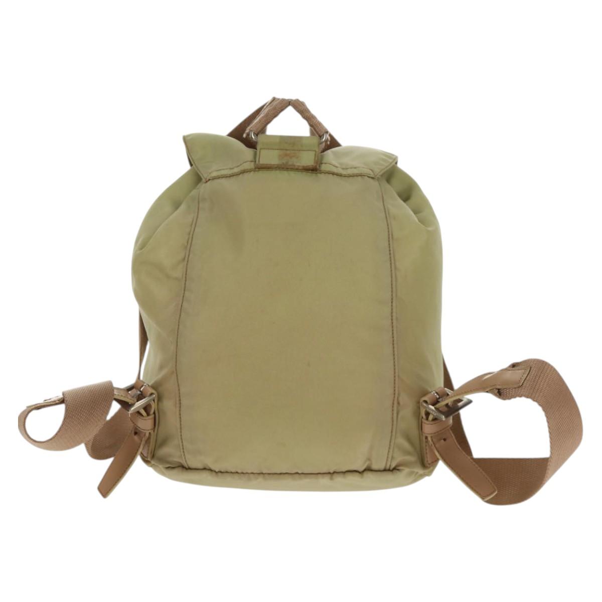 PRADA Backpack Nylon Beige Silver Auth 145849