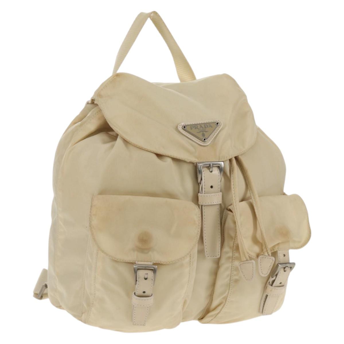 PRADA Backpack Nylon White Silver Auth 145850