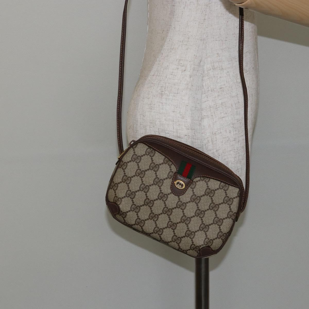 GUCCI GG Supreme Web Sherry Line Bag PVC Beige Gold 89 02 066 Auth 145875